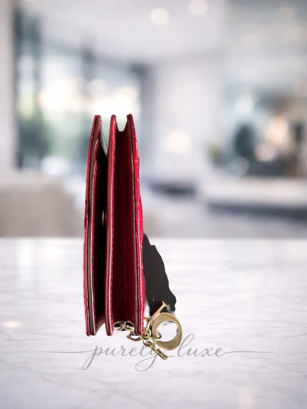 Authentic Dior Red Quilted Patent Leather Card Holder- FREE COA